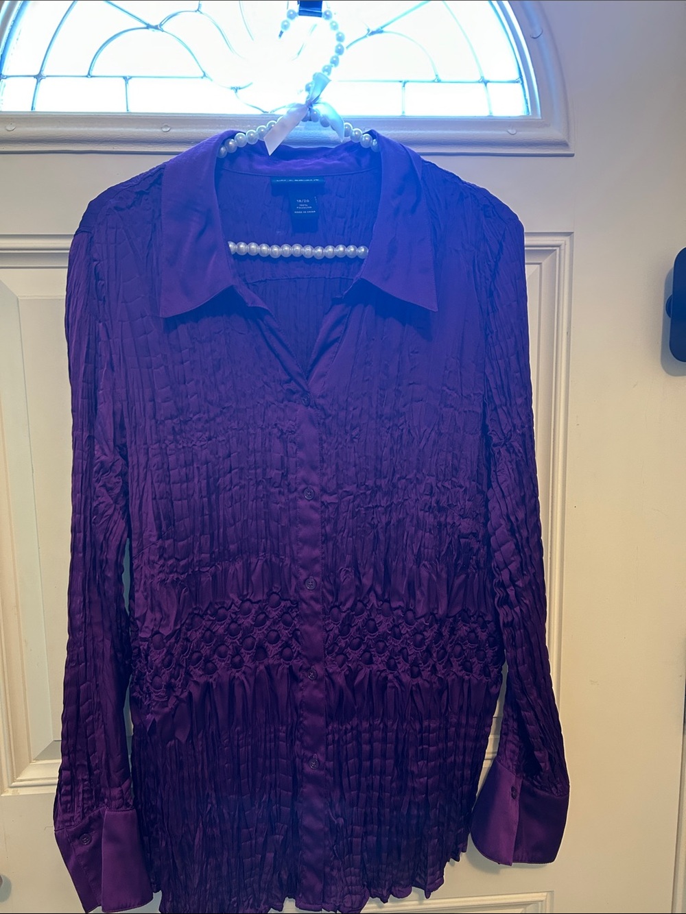 Lane Bryant Purple Crinkle Button-Down Blouse